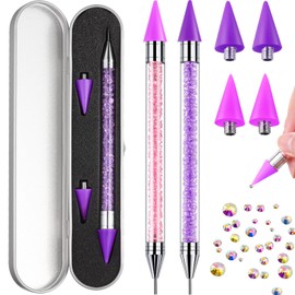Tatuo 2 Pieces Nail Rhinestone Picker Dual Ended Wax Pen for Rhinestones Dotting Gems Crystals Studs Picker Crystal Beads Handle Manicure Nail Art DIY Making Tool(Pink, Purple)