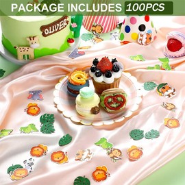 100Pcs Jungle Animal Confetti Jungle Safari Baby Shower Table Decorations for Wild One Baby Shower Gender Reveal Birthday Party Supplie