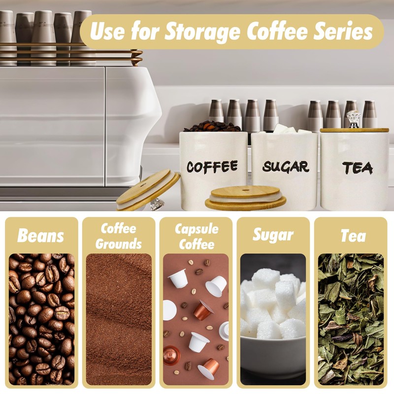 EQEY Coffee Tea Sugar Container Set of 3,Farmhouse Storage Containers