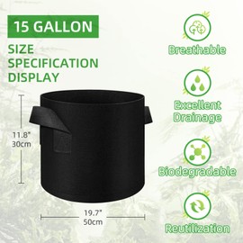 30 Pack 15 Gallon Plant Grow Bags, Breathable Felt Non-Woven Aeration Fabric Plant Grow Pots, Garden Planting Containers for Nursery Vegetable Flower Grow Bags with Handles (19.7x11.8inch)