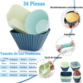 24PCS Copas Reutilizables para Hornear,Forros de Silicona de Grado Alimenticio Antiadherente para Moldes de Magdalenas para Donas,Budines,Galletas y Pasteles,3 Diferentes Formas Linda,para Cumpleaños