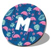 1 x Round Coaster - Letter M Tropical Flamingo Palm