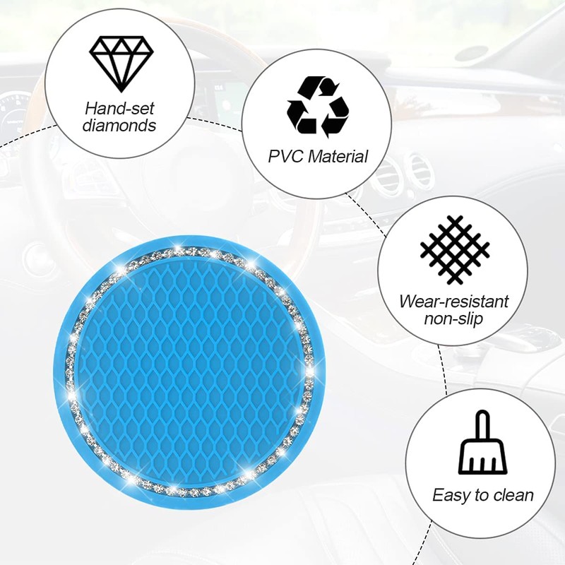 Car Cup Holder Coaster, 2 PCS Universal Bling Crystal Rhinestone