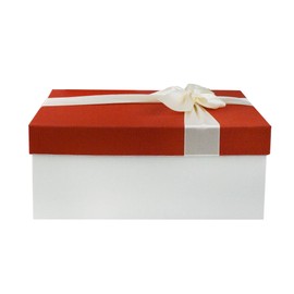 Emartbuy Gift Box, 28 x 18 x 13 cm Cream Box with Red Lid and Satin Decorative Bow Ribbon