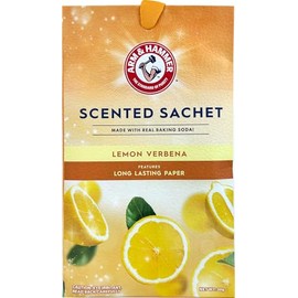 ARM & HAMMER 3 Pack Scented Sachets for Drawers & Closet with Hanging Ribbon, Real Baking Soda (Lemon Verbena)