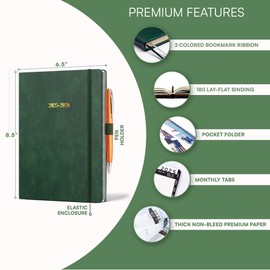 Ensight 2025-2026 HARDCOVER Leather Planner Weekly & Monthly - 6.5 * 8.5 Inches - Academic Planner Business Personal or Student - Pen Holder, Thick Paper, July 2025 - June 2026 (Dark Green)