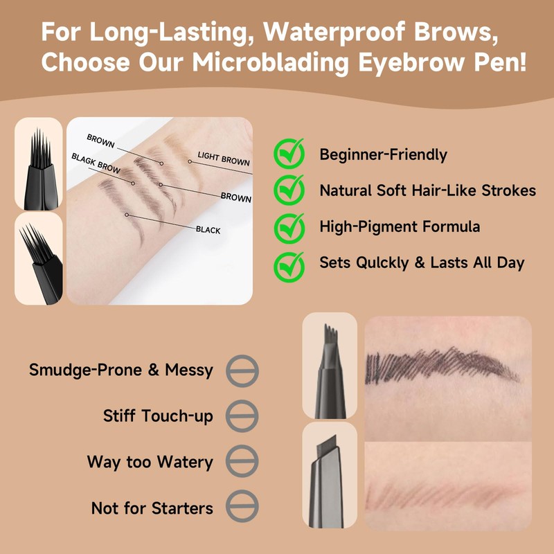 Eyebrow Pen for Women - Dual-Ended Microblading Pen with Multi-Prong