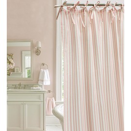 Pink Striped Shower Curtain Hookless Linen Blend Washable for Bathrooms Bedrooms Classrooms Offices and More Standard 72X72 Inches