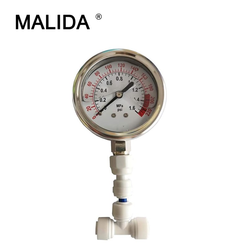 Malida Stainless Water Pressure Test Gauge, Water Pressure Detector for