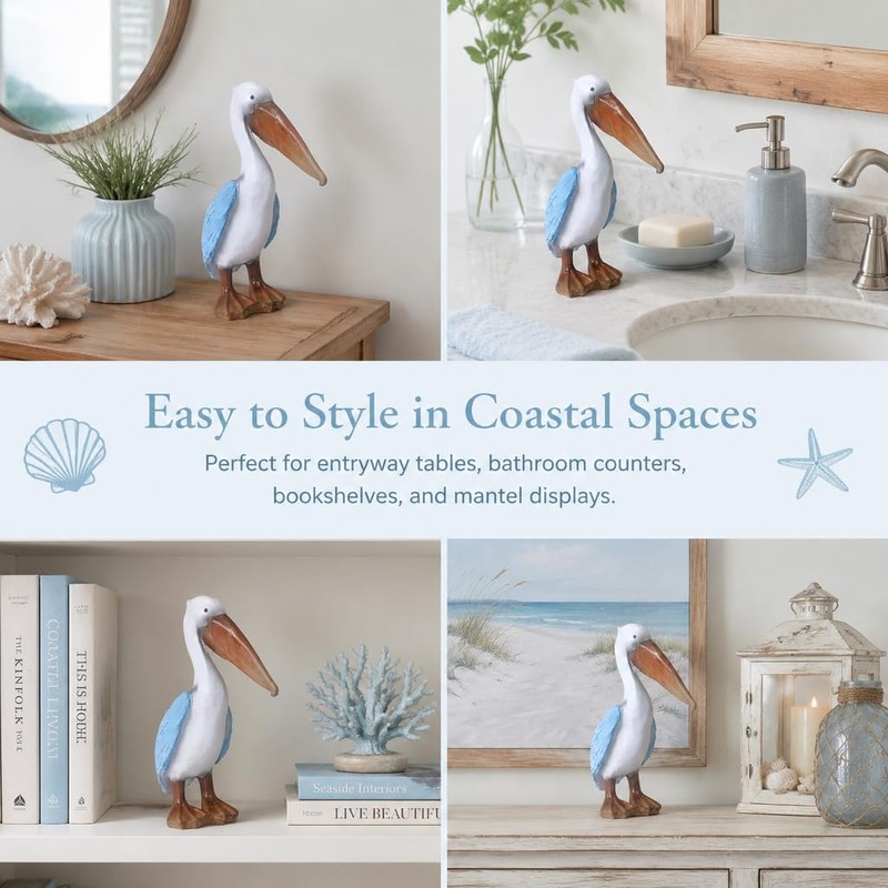 Coastal Beach Nautical Pelican Resin Statue Decor