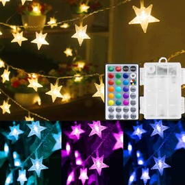 Solhice Star String Lights Battery Operated Color Changing 20ft, 40 LEDs Fairy Lights Hanging Twinkle Lights with Remote for Outdoor Indoor Bedroom