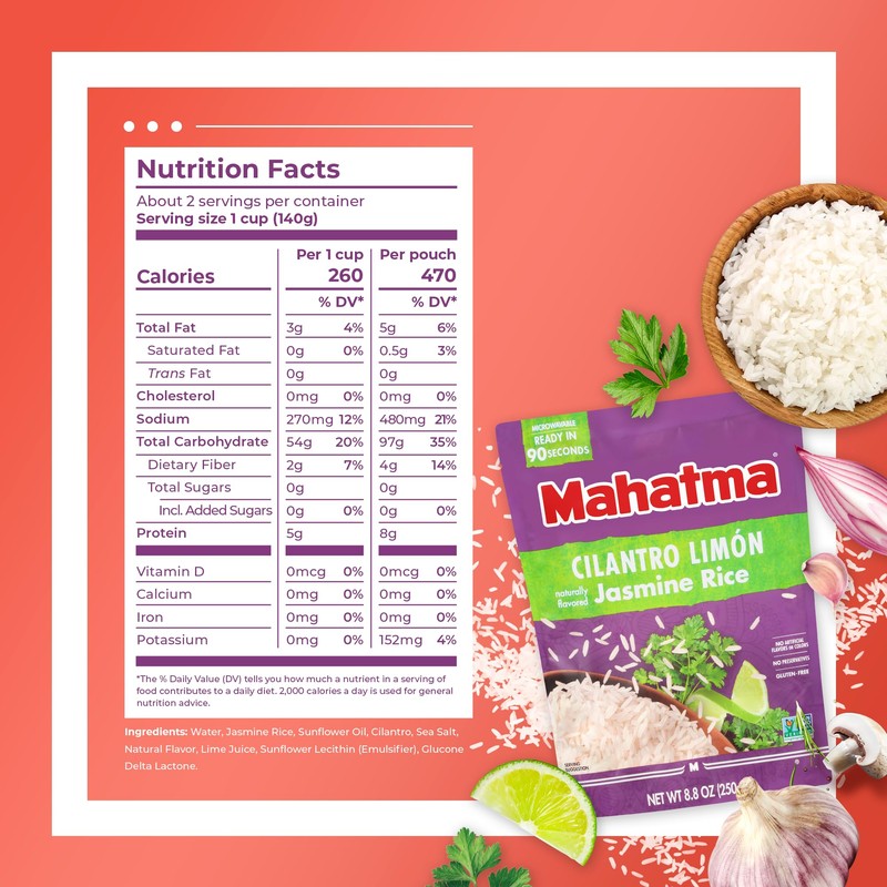 Mahatma Ready to Heat Cilantro Limón–Flavored Jasmine Rice, Precooked Rice,