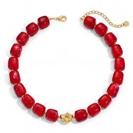 Forgreafa Red Chunky Beaded Necklace for Women Vintage Ruby Burgundy Boho Statement Necklace Big Resin Bead Choker Deep Red Summer Jewelry Gifts
