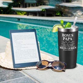 Livole Stepdad Gift, Thank You Bonus Dad, Birthday Gift for Stepdad, Father's Day, Christmas, Dad, 20 oz / 600 ml, Double-Walled Stainless Steel Wine Cup with Lid and Straw Brush, Gift Box