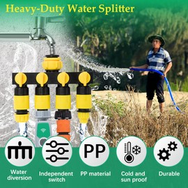 Dynaeuty Multi-Tap Connector 4 Way, Garden Hose Splitter, Creating 4 Circuits on a Single Tap with Individual On/Off Valves, Hose Connectors for Irrigation Garden Kitchen, Yellow