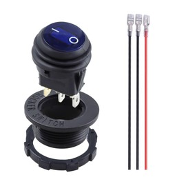 Runseaway 12V Waterproof Round Rocker Switch with Shell, Blue LED Lighted SPST Toggle Switch, 3 Pin 20A On/Off Switch with Detachable Wires for Marine, Automotive, RV, Truck