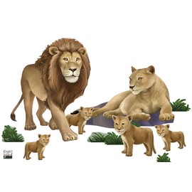 Jungle Animal Wall Decals for Kids Rooms Safari Decor Idea Lion Gorilla Koala Panda Vinyl Art Stickers Bedroom Toddlers Playroom Decoration Birthday Gift (Lion Family)