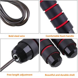 Vonmerie Wire Skipping Rope, Speed Rope Adjustable with Skin-friendly Foam Handles, Adjustable Length, Non-Slip and Breathable, Very Suitable for Adult Fitness (Black)