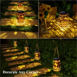 Lingtoolator lar Lantern Outdoor, Hanging Solar Outdoor Lights Garden Decor, Waterproof Hollow Out Retro Metal Butterfly Decorative Lights for Patio, Balcony, Yard, Walkway, Outdoor Butterfly D