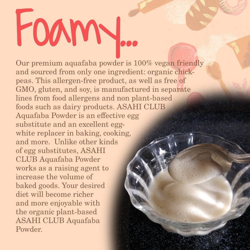 ASAHI CLUB Aquafaba Powder 3.7oz, Organic, Egg/Egg-White Substitute, Vegan Meringue