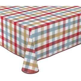 Oilcloth Tablecloth Wipe Clean Non-Slip with Piping Band Square Round Oval, Motif Choice of Colours (Checked Pastel Red, Square 130 x 220 cm)