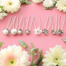 40pcs Pearl Hair Pins, ZODKSNO 8 Styles U Shaped Rhinestone Bridal Hairpins Wedding Hair Decorations for Women Girls Bridesmaids