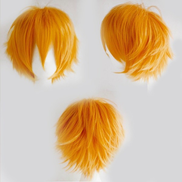 Women Mens Short Fluffy Straight Hair Wigs Anime Cosplay Party Dress Costume Wig (Light Orange)