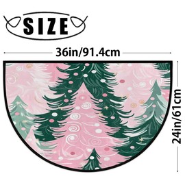 DXTKWL Christmas Half Round Door Mat Winter Pink Green Xmas Tree Absorbent Doormats 24x36 in Non Slip Semi Circle Door Mats Indoor Entrance Floor Area Rug for Home Kitchen Patio