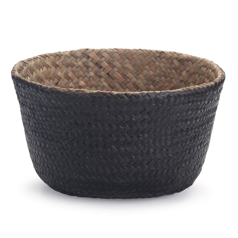 Seagrass Storage Basket, Natural Woven Storage Basket (Black 7 inch