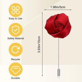 2Pcs Red Flower Pin for Men Suit, Red Rose Pin for Men and Women, Stylish Groom Boutonniere