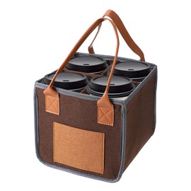 OGANAZI 4-Cup Drink Carrier with Handle Cup Holder Bag for Hot or Cold Drinks Insulated Drink Cups Caddy Portable Coffee Carrier for Travel and Delivery Reusable Drink Holder with Detachable Dividers