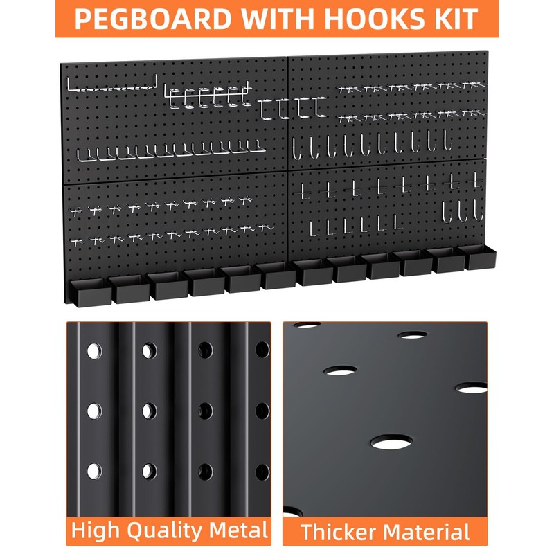 INCLY 158PCS Metal Pegboard Wall Organizer, 48x24 Inch Black Pegboard