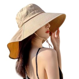 ARSZHORSVS Women's UV Protection, Sun Protection, Wide Brim, Sunscreen Hat, Lightweight, Breathable, Small Face Effect, Sun Visor, Spring and Summer, UV Protection, Includes Chin Strap, Folding