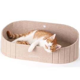 FUKUMARU Cat Scratcher, 24 Inch Sofa Shape Cat Scratching Bed, Reversible Detachable Cats Scratching Board, Round Cats Scratch Pads Refill Indoor, Beige