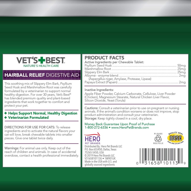 Vet’s Best Cat Hairball Relief Digestive Aid, Vet Formulated Hairball