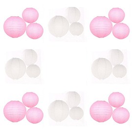 24 Mixed Size White Pink Wedding Paper Lantern Lampshade Birthday Baby Shower Party Garden Home Decoration