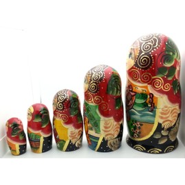 Tale of Ruslan and Ludmila Nesting Dolls Russian Hand Carved Hand Painted 5 Piece Set