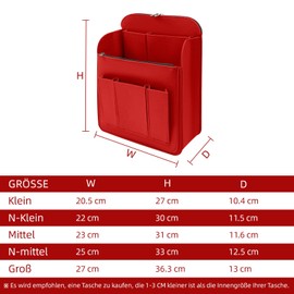 SHINGONE Felt Bag Organiser Backpack for Women, Backpack Organiser with Key Ring, Backpack Organiser Handbags for Backpack, Red - S