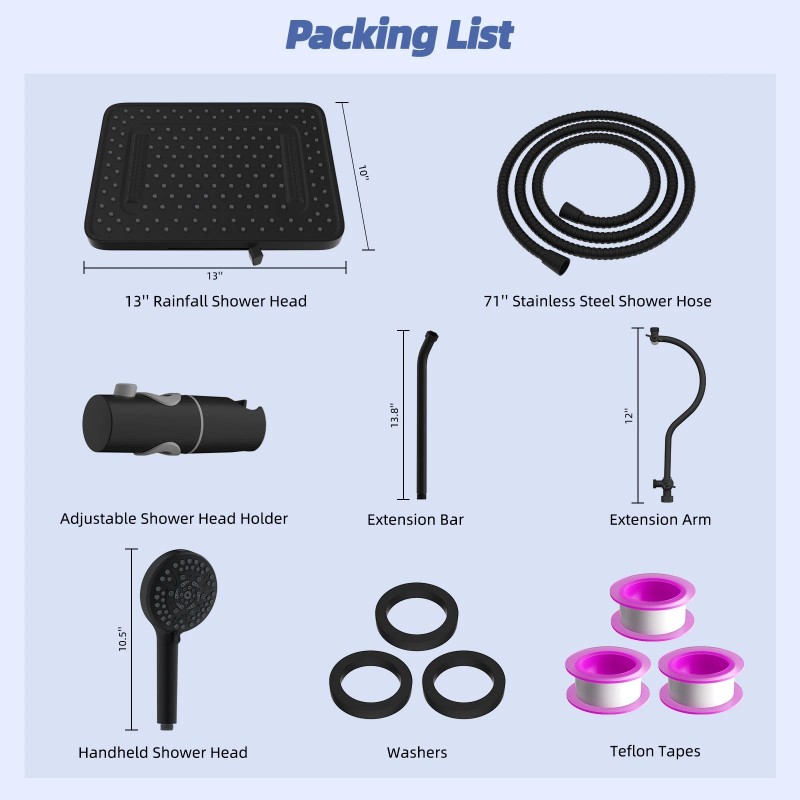 Hibbent 13'' Shower Head Combo High Pressure Rainfall Shower Head