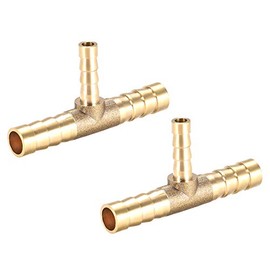 sourcing map Tee Brass Barb Fitting Reducer 3 Way, Fit Hose ID 8mm x 5mm x 8mm 2pcs