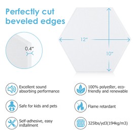 ZIMECS Self-Adhesive Acoustic Panel White Hexagon Design - 12 Packs 12”x10”x0.38” Decorative Wall Panels for Noise Reduction and Echo Control-Made from High Density Polyester Fiber