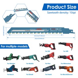 Reciprocating Saw Blades, 10/12/18/20inch Universal Masonry Tools, Alloy Steel Brick Concrete Cutting Recip Saw Blade, Demolition Saw Blade for Cutting Brick, Cement, Cinder Block (10-inch)