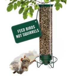 Droll Yankees Squirrel Proof Bird Feeders for Outdoors - YF-M - Flipper, Collapsible Perches, 5-Pound Seed Capacity, Green