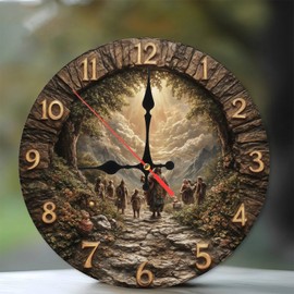 Lancholy 10-Inch Silent Wooden Wall Clock, Religious Wall Clock Stone Pathway Jesus Christ Disciples ” Silent Non-Ticking Clock, Battery Operated (AA Batteries Not Included), Artistic Home Decor