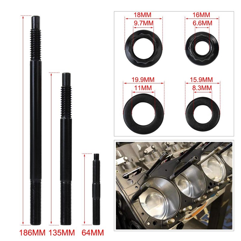PQY 12-Point Cylinder Gasket Head Stud Bolts Nuts Kit Compatible
