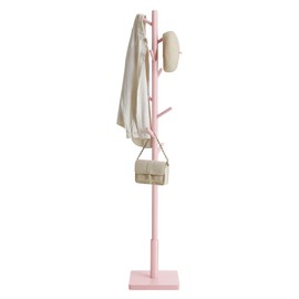 VASAGLE Solid Wood Coat Rack, Free Standing Hall Coat Tree with 8 Hooks, 3 Height Options, for Coats, Hats, Bags, Purses, for Entryway, Hallway, Rubberwood Hooks and Pole, Jelly Pink URCR010R01