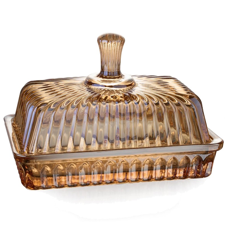 Champagne Glass Butter Dish with Lid for Countertop - 6.7in