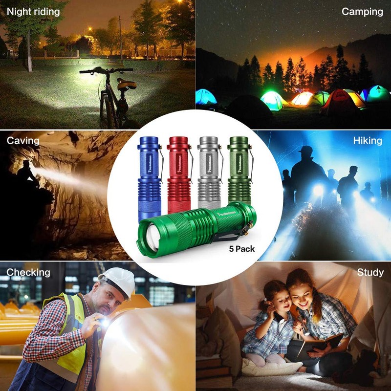 Pack of 5 LED Mini Torches, 7 W, 300 lm,
