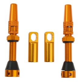 DRELD Pack of 2 Bicycle Tubeless 44 mm, 1 Pair of Presta Tubeless Valves, MTB Tube Valves, Bicycle Tubeless Presta Aluminium Alloy, Tubeless Presta Valve Stem (44 mm Gold)