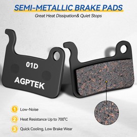 AGPTEK Bike Brake Pads, High-Performance Bicycle Brake Pad, 4 Pairs Semi-Metallic Bike Pad for Mountain Bike Disc Brakes, Compatible with Shimano Deore XT SLX Hone Alfine Saint, Semi-Metallic